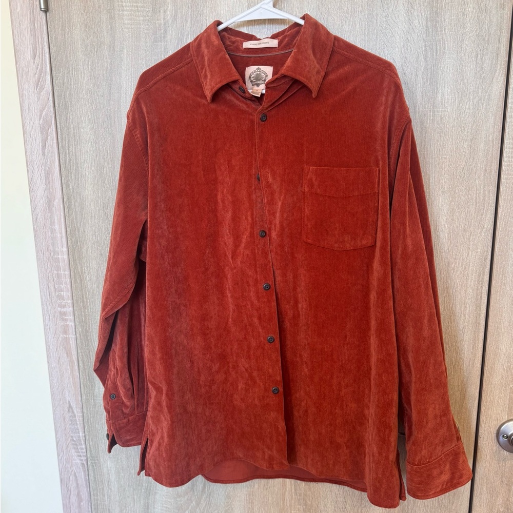 Corduroy Button-Down Shirt in Rust Red